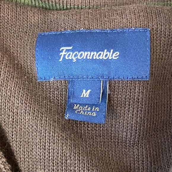 Faconnable Sweater Mens Medium Brown Cotton 1/4 Zip Mock Neck - Picture 3 of 10